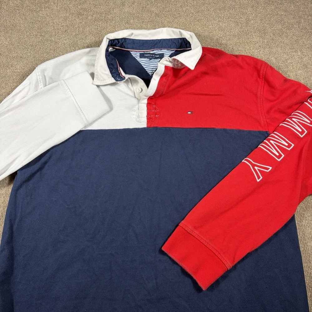 Tommy Hilfiger Rugby Shirt Colorblock Spellout Long Sleeve Men 2XL Y2K